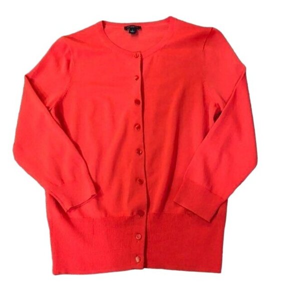 Ann Taylor Cardigan Womens S Stretch Button Front Orange Red Career Casual - Picture 8 of 12